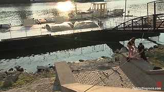 Sandra Romain Dominates British Sub with Blowjob & Bondage Outdoor