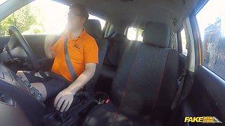 Faux driving school - hungarian cougar with massive boobs creampied in a car