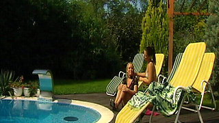 Horny Lesbians by the Pool, Wild Blowjobs & Tit Licking