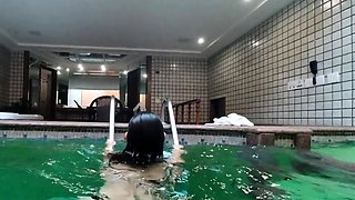 Hot Brunette's Naughty Motel Pool Solo Show