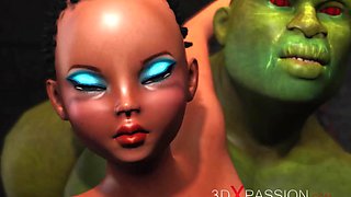 she gets fucked by a big green monster - Anal