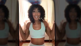 Horny and curly black babe masturbated