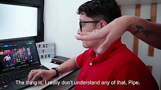 Dirty tart MILF penetrates nerd to invest online, Pipe Boy