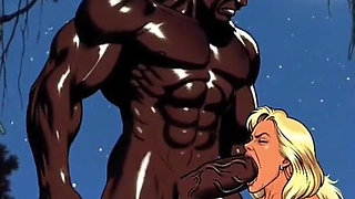 Sexy White Wife Tastes a Big Black Cock in Front of Her Cuckold Husband. Cartoon Comic Story