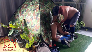 Sex in Camp. a Stranger Fucks a Nudist Lady in Her Pussy in a Camping in Nature. Blowjob Cam 1