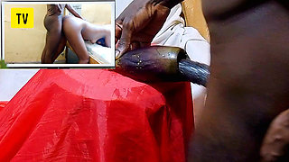 Fucking egg plant and feeling as real pussy while watching porn movie , all what I needed was sexual pleasure till i get CUM