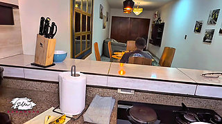 Stepson Cum on his Stepmother's Huge Tits during a Family Breakfast - Savannah Watson