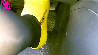 Soft Revving in Yellow Boots and Black Pantyhose