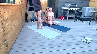Threesome Yoga Big Tits And Big Fit Ass Was Creampied Hard
