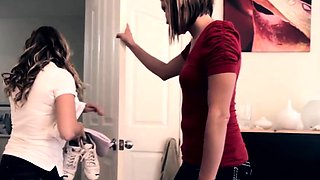 Femdom strapon fucking babe licks up fetish guys cum