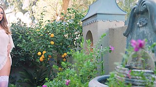 Redhead MILF bride flashes her big boobs