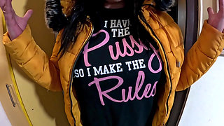 Shiny Yellow Downjacket BJ - Pussy Rules Shirt and Double Cum on My Clothes