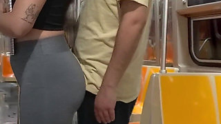 Student Girl Gets Cum on New York Subway Train.