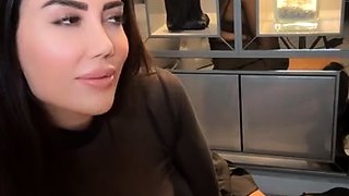 Tattooed busty brunette with foot fetish does hot footjob