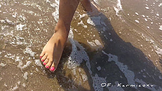 Foot fetish. My wife showing her bare feet on the beach