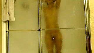 Amateur blonde prepares for shower