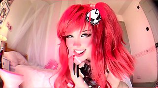 Redhead camgirl in stockings has fun with her favorite toy