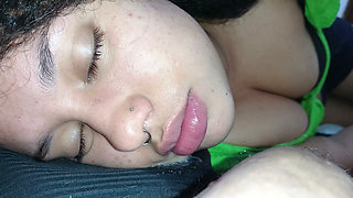 2 creampies in the slut's mouth,  the cuckold can't resist the best blowjob ever.