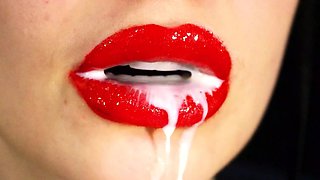 Milk Dripping Out From My Sexy Red Lips