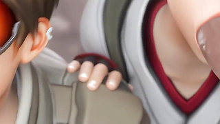 Tracer & Kiriko - Sharing Dick, Blowjob & Cowgirl Riding 3D Porn Overwatch