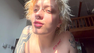 No Makeup Goth Girl in the Sun Flares Piggy Nose