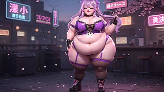 BBW Anime Babe Shaking Huge Ass in Purple Thong