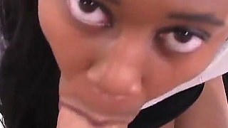 Ebon teen Miya Lushes POV blowjob and cum swallow