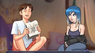 Summertime saga featuring sexy college girl in anime style