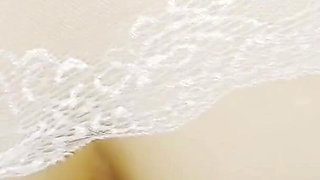 My Stepmom in White Lace Panties Without Taking Them off. Cum on the Back.
