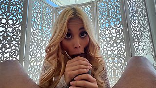 Blonde amateur blowjob POV in public