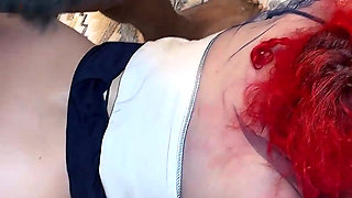 Skinny MILF Rough Bukkake Group Fucked in Standing DP