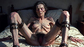 85yo Granny Tied up - Big Open Hairy Pussy Begging for Cum Inside