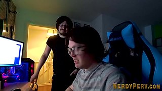 Euro chick sucking off glasses nerd