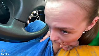 Pretty Teen Bitch Sucks Dick In Car And Gets Fingered By Older Man