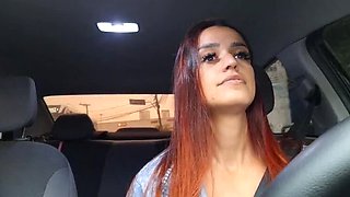 Hot Brazilian Redhead Gets Caught Jerking Off in Uber - Real Car Sex & Public Fuck!
