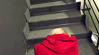 Red Hoodie, Public: Bent Down on the Steps, Damp Doggy in the Entrance