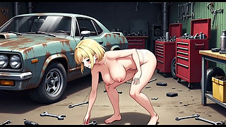 Funny Jokes and Boobs in Car Garage, Ai Animation