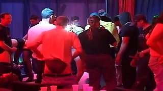 Blonde Babe Gangbanged by Horny Crowd in Wild Club Orgy