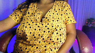 Pregnant Lady Play with Boobs and Big Belly.