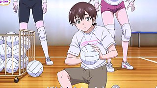 Tiny guy overwhelmed by tall athletic anime giantess babes