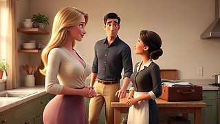 Elegant Blonde Boss Enjoys Pool with Young Gardener While Husband Away (ai Generated)