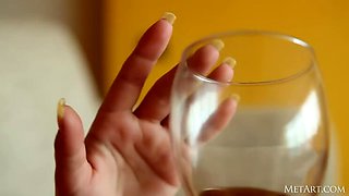 Blonde Miela's Wine-Themed Foot Fetish