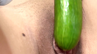 play clit by cucumber horny time