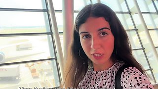 Crazy CUMWALK in Big AIRPORT Full of People Risky Public