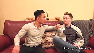 Asian gay action star anal fucks man from set