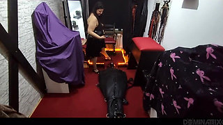 Mature Dominatrix Facesits Bound Slave with Dripping Pussy Shock