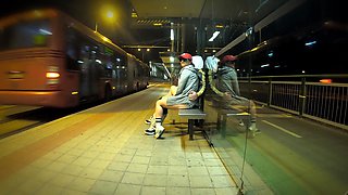 Really Risky Sex at a Bus Stop with a Young Stepsis That Ends with an Orgasm and a Cumshot