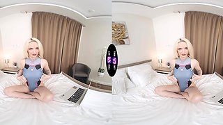 Busty pale skinned teen with big natural tits enjoys solo masturbation