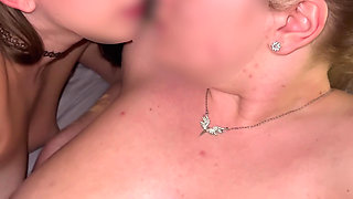 My Big Natural Tits Chubby Wife Lets Me Fuck Her Tiny Petite Girlfriend - Real Homemade FFM Threesome -Amateur POV - 4K Vertical