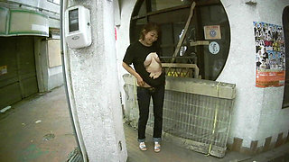 Japan Walking with Her Ass Out Outdoors